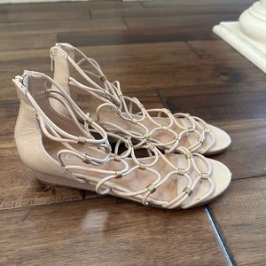 Aldo Strappy Sandals with Gold Embellishments Beads